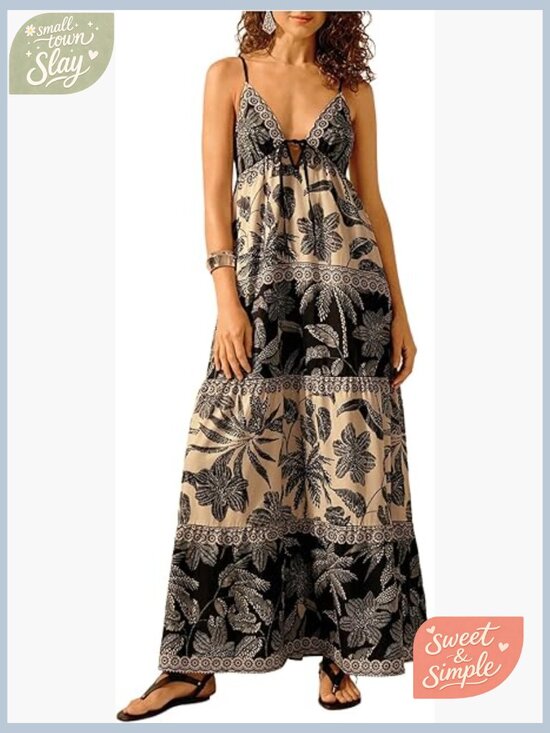 Dresses & Skirts - Summer Maxi Sundress Tiered Ruffle Hem Spaghetti Strap Boho Dress